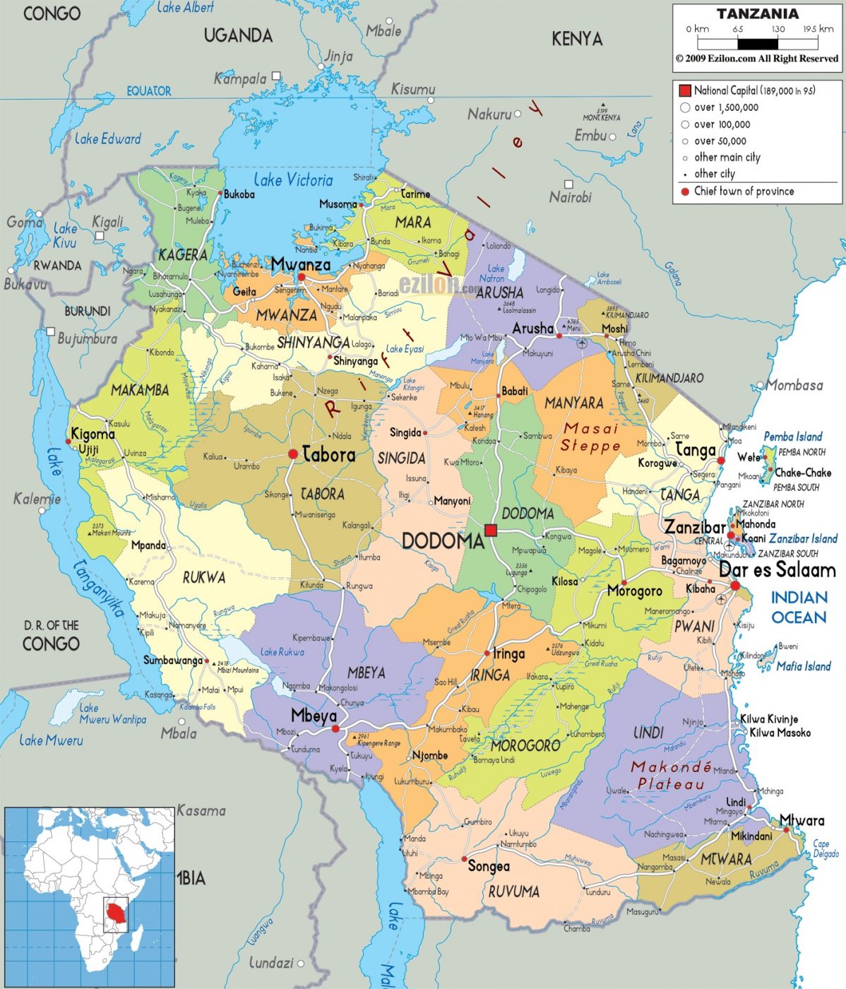 نقشه شهرهای تانزانیا